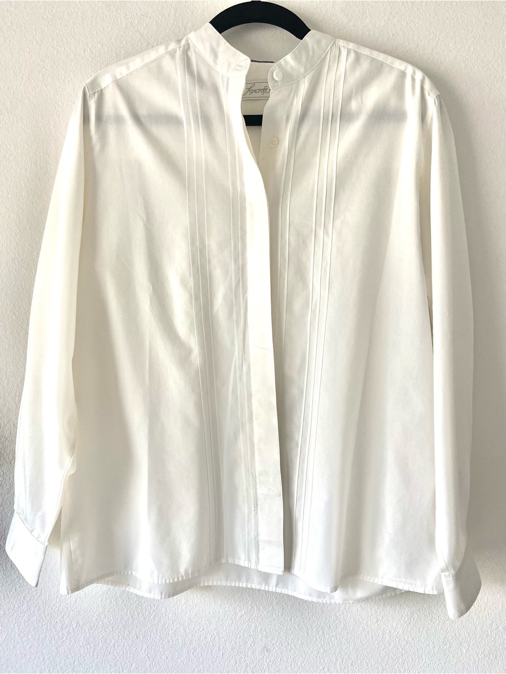 Foxcroft White Mandarin Collar Pintuck Button Front Blouse Size 10